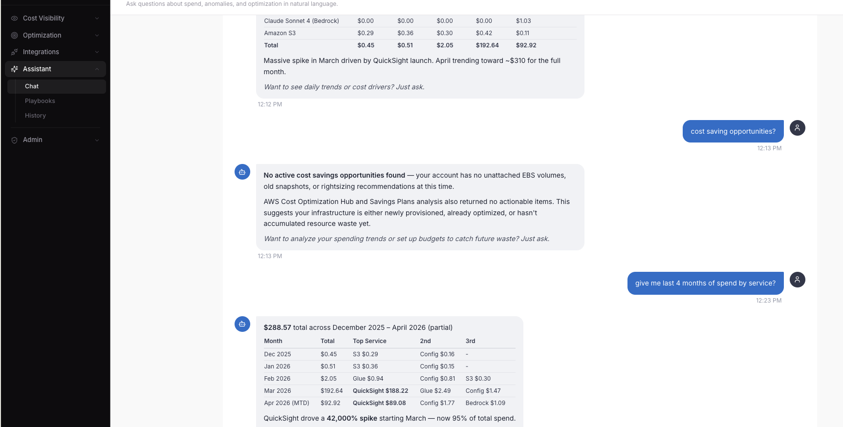 KostOps AI Chat — ask questions about your AWS spend in plain English
